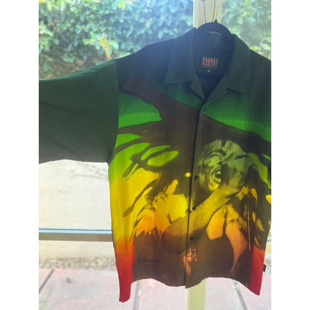 Vintage Y2K Dragonfly Co. Bob Marley Rasta Button Up Shirt Men's 2XL Like New - Picture 3 of 12